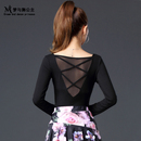 拉丁舞上衣新款 黑色 舞蹈服成人女练功服摩登舞形体舞衣演出服短袖