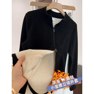 穿上超暖和！立裁双面绒保暖舒适立领双拉链小蛮腰短外套夹克女