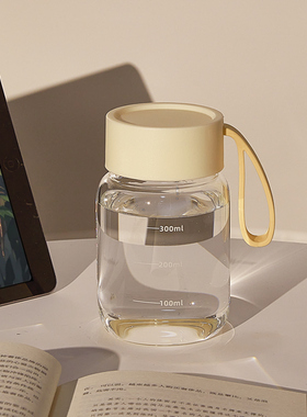 便携水杯女生高颜值耐高温耐热加厚高硼硅玻璃杯夏天刻度杯子学生