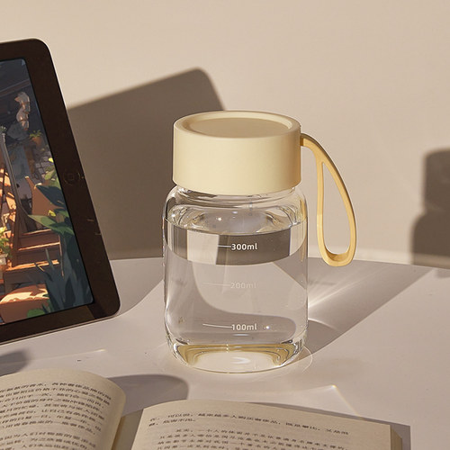 便携水杯女生高颜值耐高温耐热加厚高硼硅玻璃杯夏天刻度杯子学生