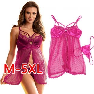 Plus size sexy pajamas suit big lingerie dress set fat women