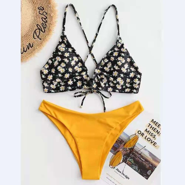 2021亚马逊印花比基尼欧美跨境新款绑带泳装速卖通eBay泳衣