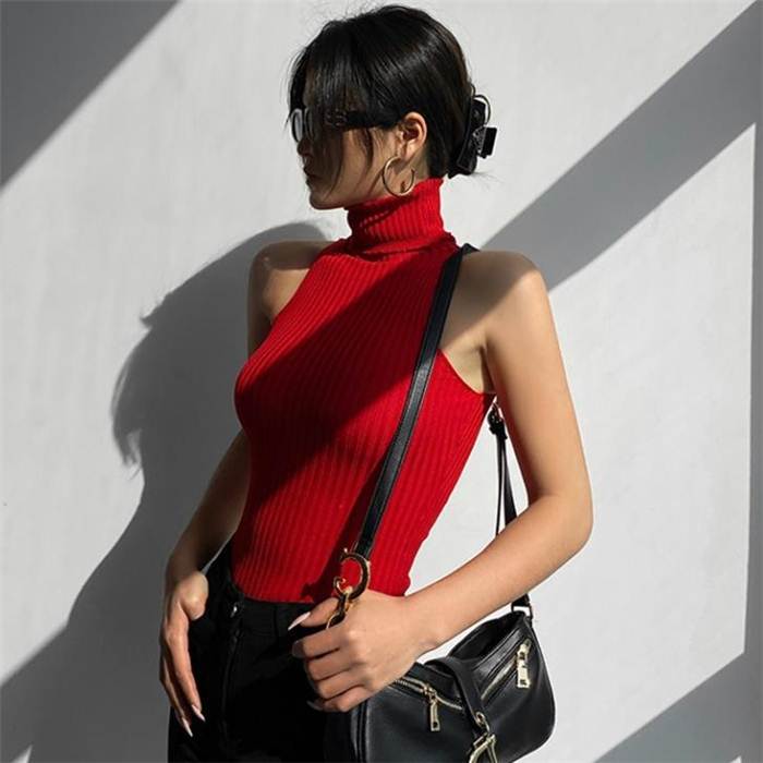 性感修身针织背心无袖上衣女 sexy bodycon crop tank top women