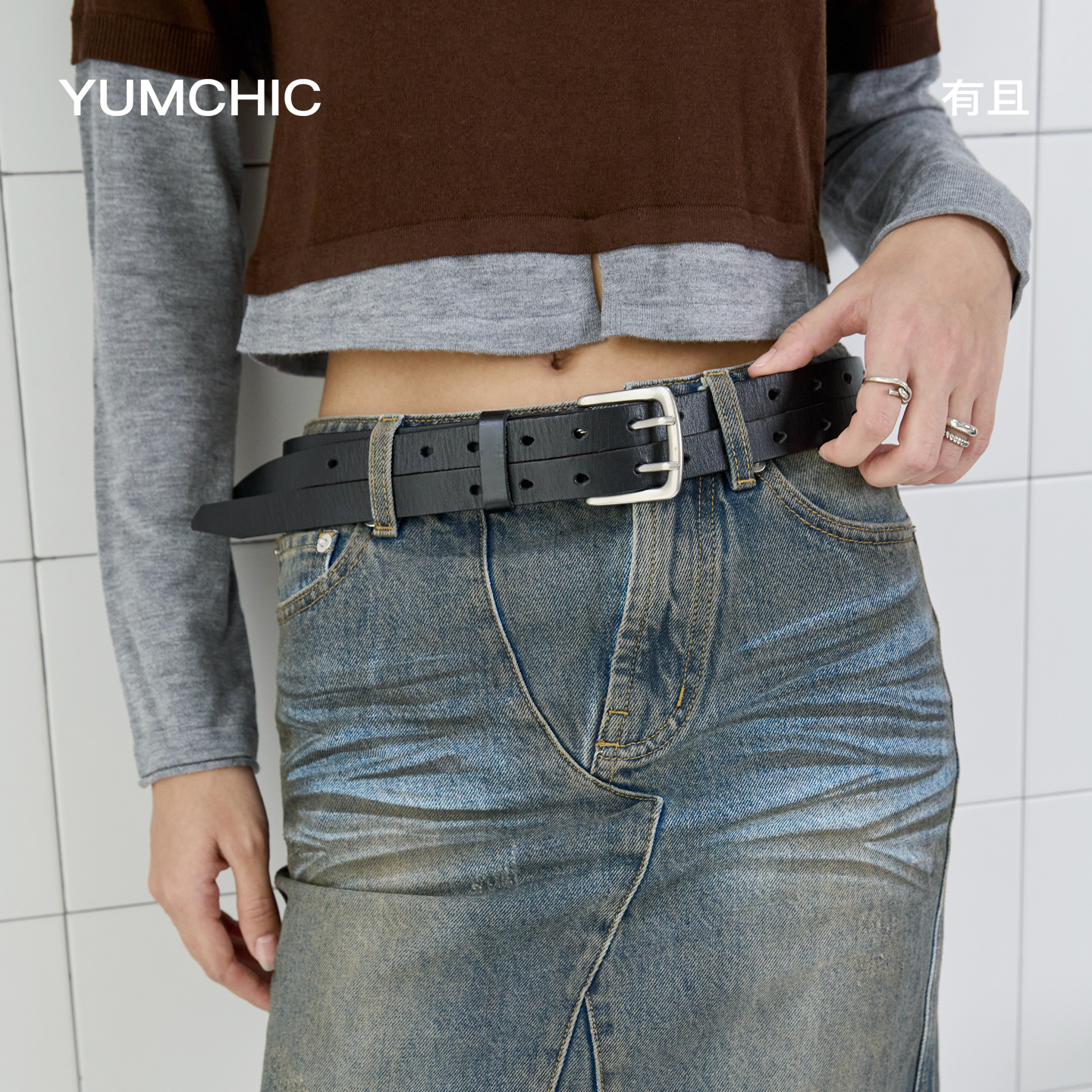 【李佳琦直播间时尚节】YUMCHIC/有且复古磨砂方扣皮带腰带