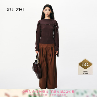 饰飘带领设计高级感针织上衣 羊毛金属装 ZHI2025秋冬新品