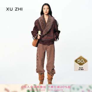 环保皮草翻领双面穿设计复古感夹克外套 2025秋冬新品 ZHI