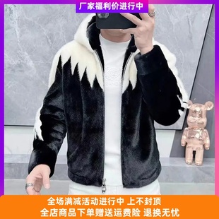 酷亿韩服饰新款男士连帽外套仿貂绒加厚保暖高档拼色男装大衣潮