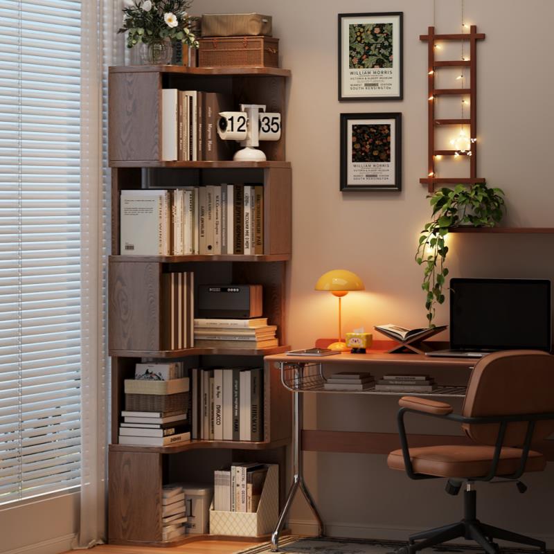 北极树全实木转角书架落地置物架家用客厅靠墙收纳架储物架展示架