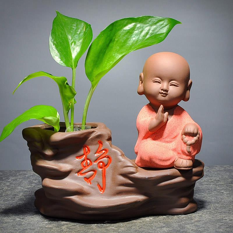 创意小和尚花器家居装饰品摆件茶桌绿萝花插花瓶陶瓷水培容器花盆