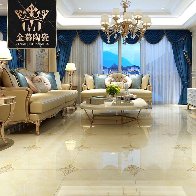 定做镀金四角花亮光K金拼花地面瓷砖欧式客餐大厅地砖