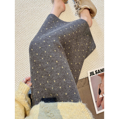 灰色波点针织半身裙女202