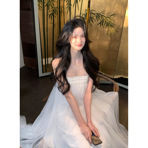 从一时刻【冰涧】高级感网纱钉珠白色无袖连衣裙or气质套装双版本