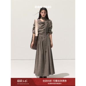 OAKMOO/ 月亮的瞬息  荡领飘带微绒文艺感长袖收腰连衣裙长裙子女