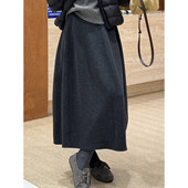 微胖mm高级感显瘦花苞裙 毛呢半身裙女宽松遮肉大码 黑灰色春季 新款