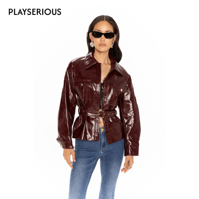 【迪丽热巴秦岚同款】Nana Jacqueline 25秋季新款收腰皮衣外套女