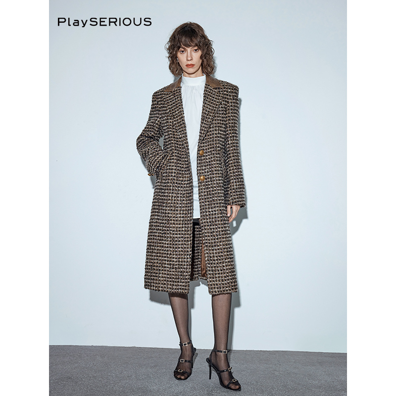 SSPARKLING格纹修身长大衣