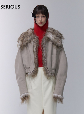 Assignments 2025秋季新款羊毛卷双面短大衣女翻领时尚复古短外套