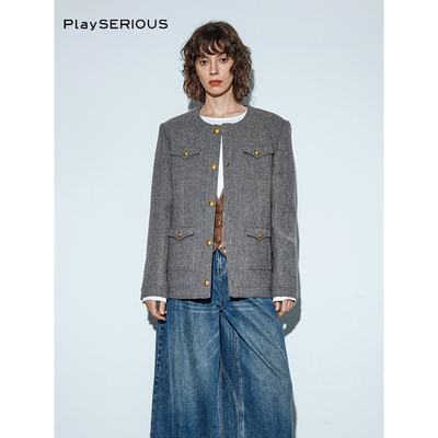 SSPARKLING花色人字纹羊长款外套