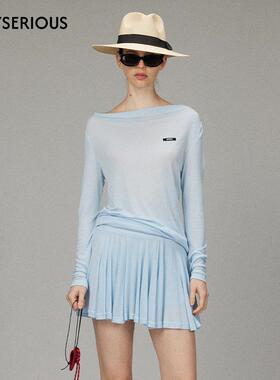 【现货】LACERTA25秋羊毛针织罩衫荡领修身上衣百褶裙裤套装女