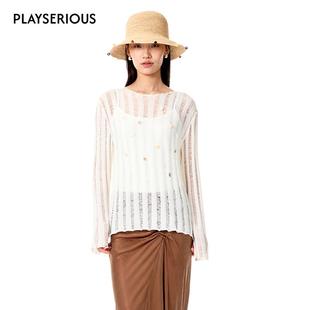 MARRMO/马髦春夏月光舞曲白色镂空针织上衣女