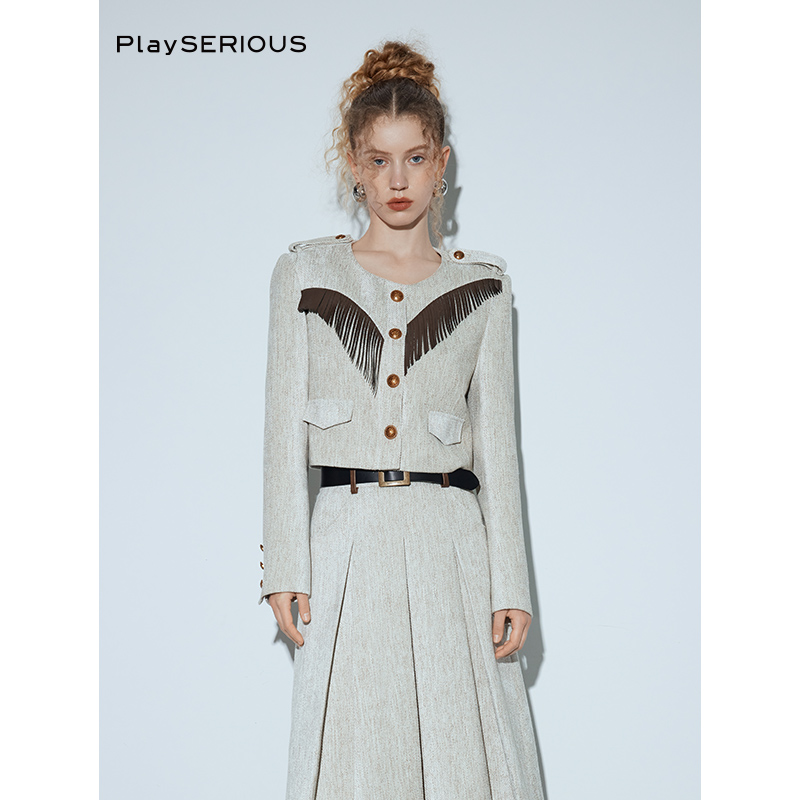 SSPARKLING拼接爱心流苏短外套