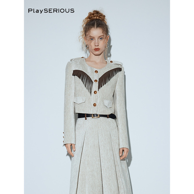 SSPARKLING拼接爱心流苏短外套