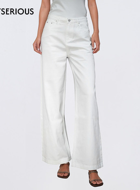 KIKI CHAU 夏季新款宽松直筒牛仔裤白色休闲裤子女