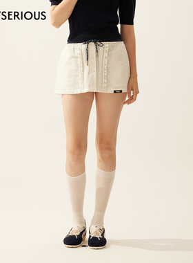 LACERTA2026春夏新款撞色解构抽绳腰头学院风A型裙裤女