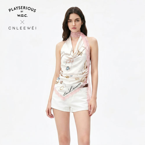 [CNLEEWEI X PLAYSERIOUS联名系列]26夏新款丝巾抹胸飘带甜美上衣