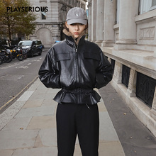 【易梦玲宵夜同款】YFLYIFULU 25冬立领毛领荷叶边廓形羽绒皮夹克