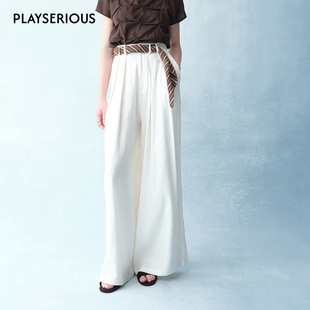 女休闲宽松直筒长裤 米白亚麻羊毛行云裤 2026早春新款 sense