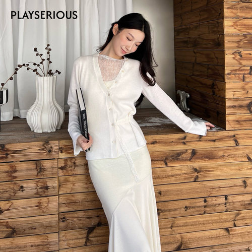 SSPARKLING 2025秋冬新款蕾丝收腰拼接羊毛针织女设计感针织衫