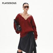 V领宽松肌理蕾丝拼接毛织上衣女 26春新款 郑秀文同款 CNLEEWEI