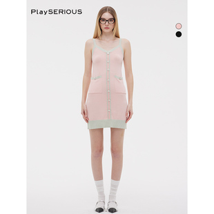 小香风撞色金属扣针织吊带裙女精致千金连衣裙 新款 ODTD 夏季