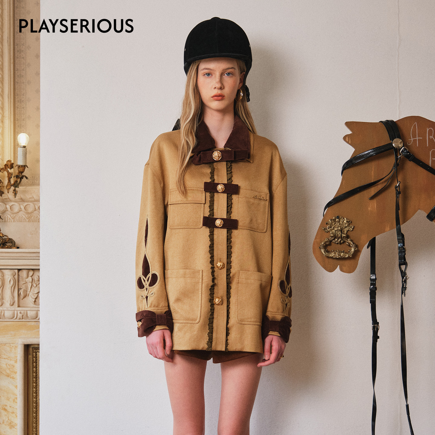 ARTE PURA 2025秋季新款假两件盘带秀谷仓夹克女设计感翻领外套