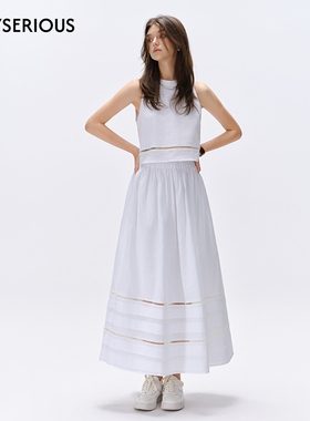 MARC MOORE2025夏季新款白色裙航海系蕾丝镂空背心半身裙套装女