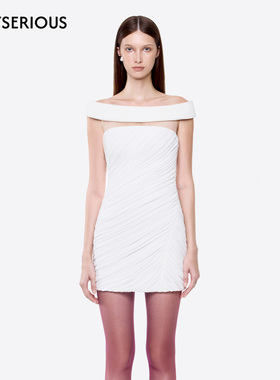 CHATS BY C.DAM 2026春夏新款修身不对称褶皱连衣裙女一字肩短裙