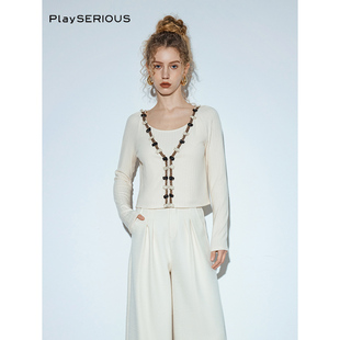 SSPARKLING秋季新款小香风百搭假两件花边套头针织开衫女ins