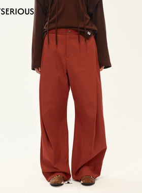 Medium Well 2025秋季新款伽马褶线弯刀裤女纯色气质休闲直筒长裤