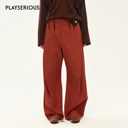 Medium Well 2025秋季新款伽马褶线弯刀裤女纯色气质休闲直筒长裤