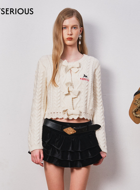 ARTE PURA 2025秋季新款纯色羊毛蝴蝶结绞花毛衣开衫女甜美针织衫