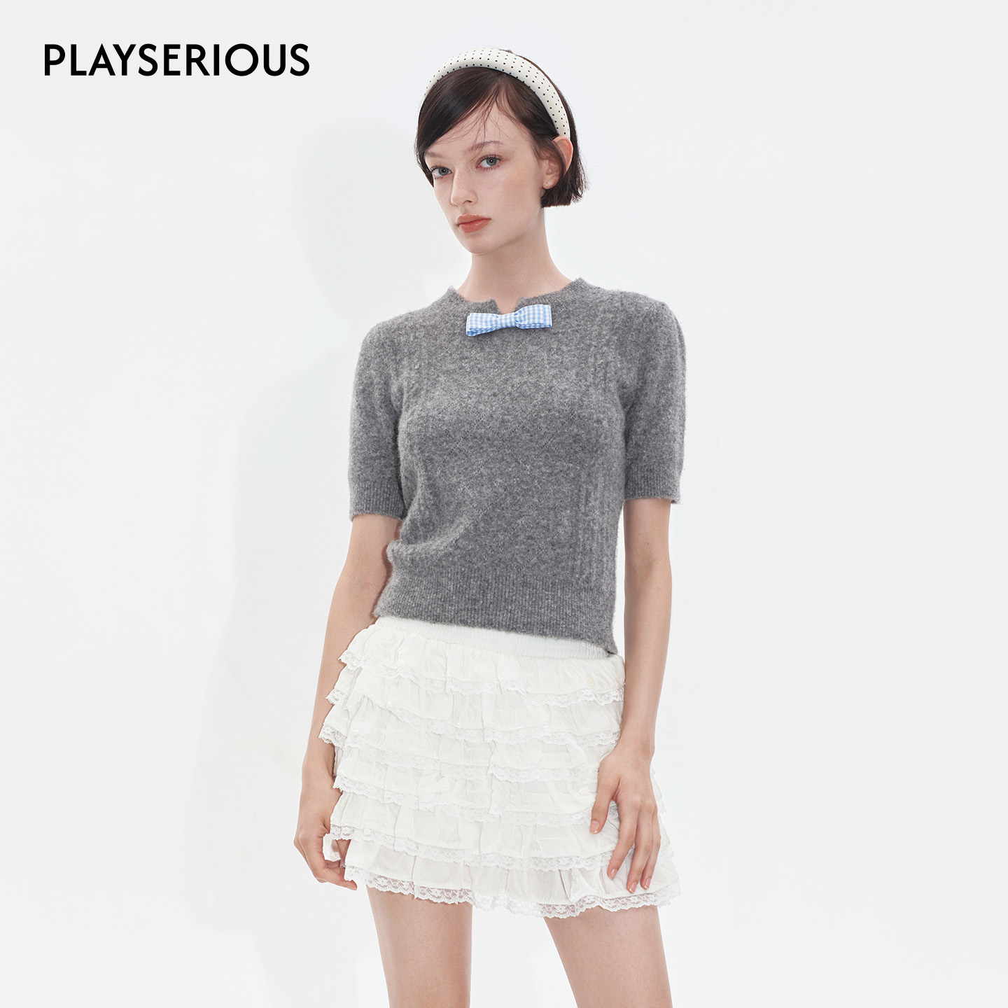 【鞠婧祎陈卓璇同款】HERLIAN 25秋季纯色菱格针织上衣针织衫女