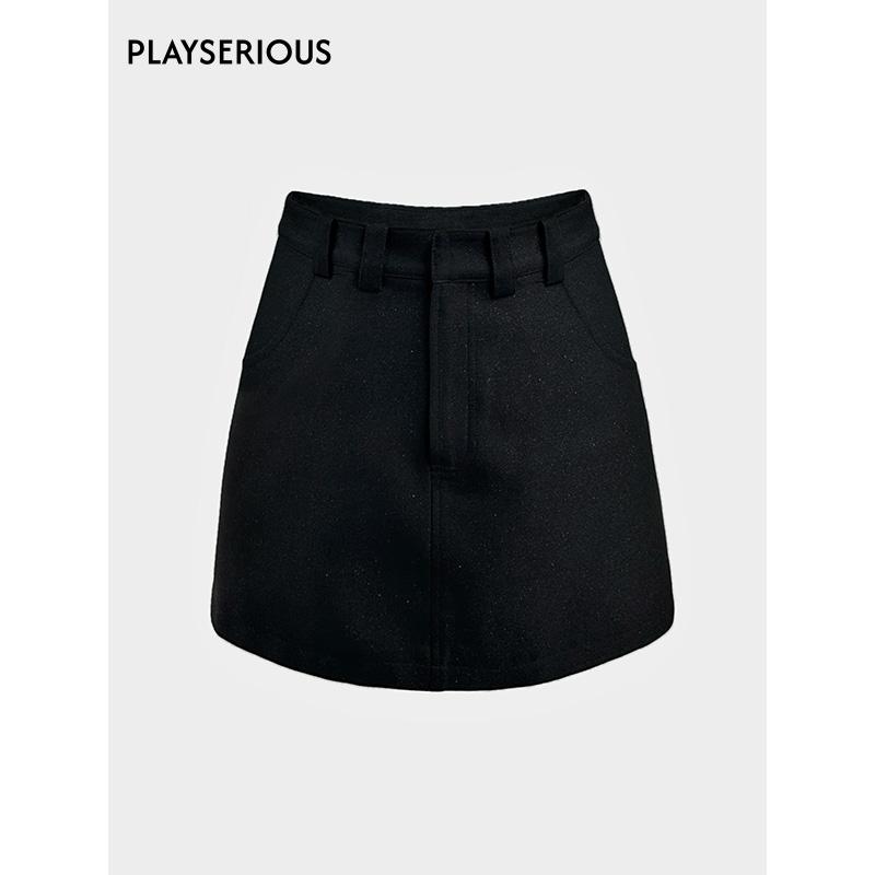 PlaySERious24黑色羊毛短裙