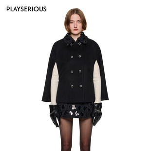 SHRO ENRO 2025秋季新款千金风A字伞型斗篷羊毛呢大衣高级感外套