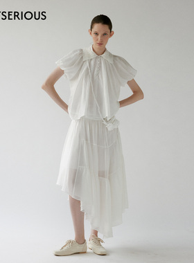 NONETONE 2026春季新款翻领刺绣棉质短袖衬衫不对称蛋糕半裙套装