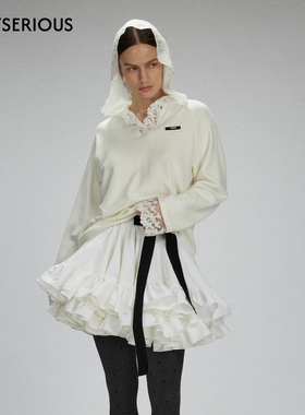 LACERTA 2025秋季新款超大蕾丝帽子德绒卫衣女时尚简约百搭卫衣