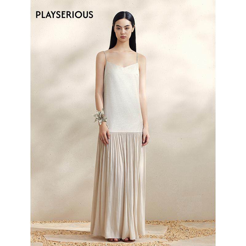 SSPARKLING 淡人穿搭春夏新款琉璃海岛丝连衣裙（配花朵链）