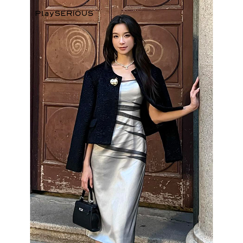 ICEDUST丝绒圆领金扣短夹克