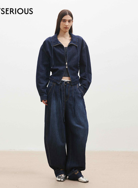 Medium Well 2026春季新款亚麻水洗牛仔收腰廓形外套打褶牛仔裤女