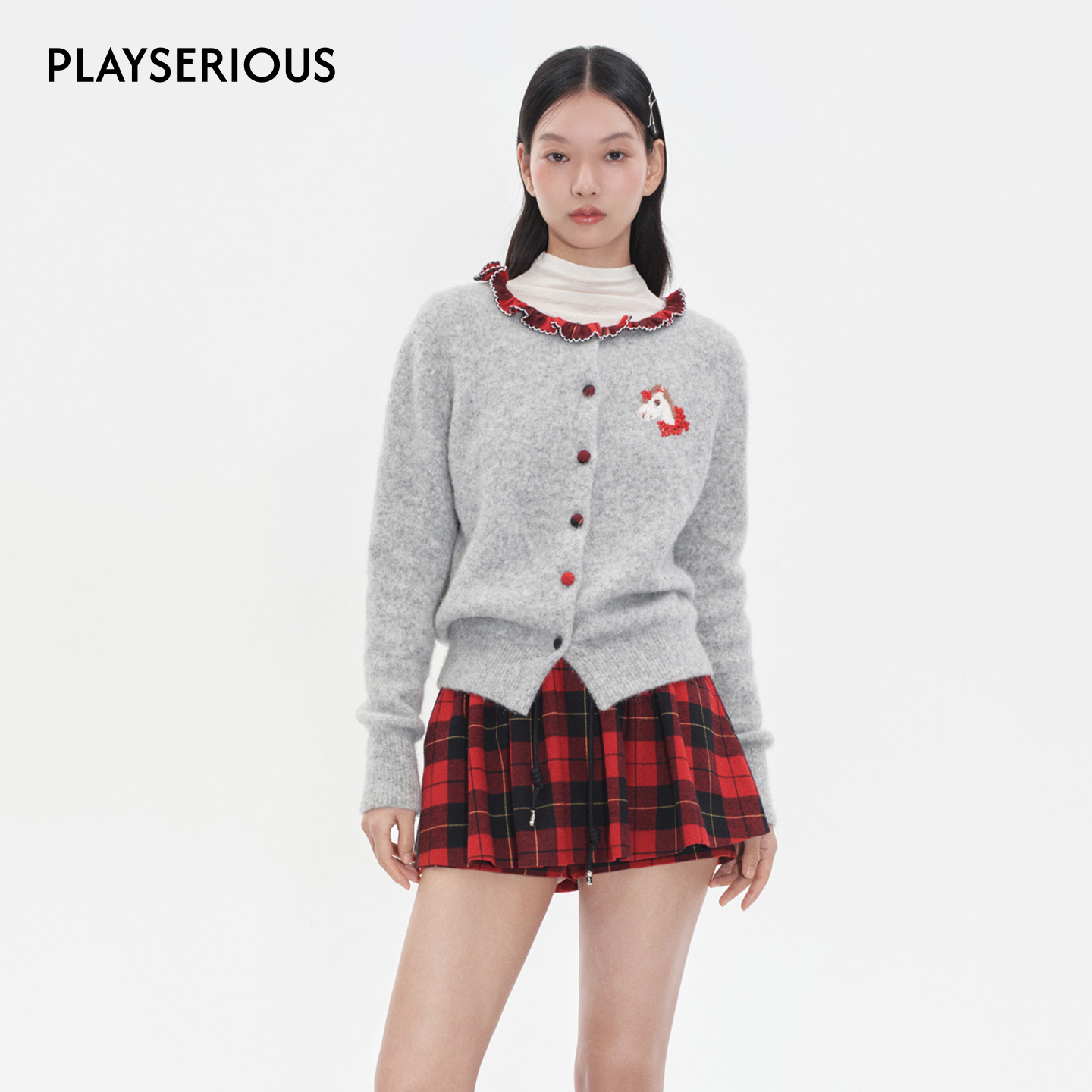 Herlian2025秋冬新款百搭红格子短裙休闲气质针织衫简约衬衫套装